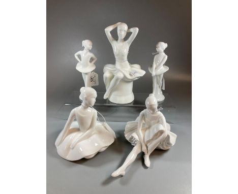 Collection of five Royal Doulton bone china ballerina Images and Classic figurines to include: 'First Lesson' HN4358, 'Perfec