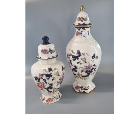 Mason's Ironstone Blue Mandalay vase and cover.  44cm high approx.  together with another Mason's Ironstone Mandalay vase and