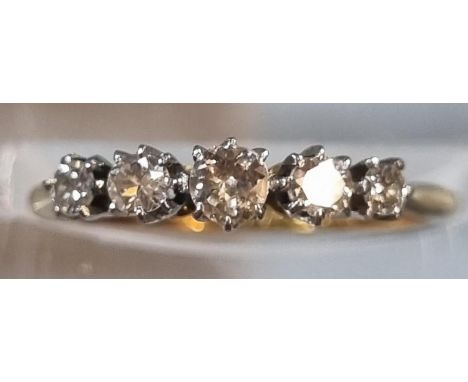 18ct gold five stone diamond ring.  2g approx.  Size J 1/2.  (B.P. 21% + VAT) 