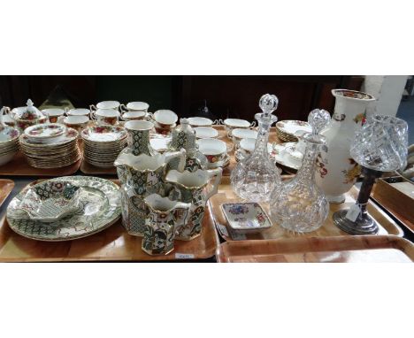 Two trays of china and glass to include: Mason's Ironstone 'Applique' design items; plate, trinket bowl, three graduated jugs