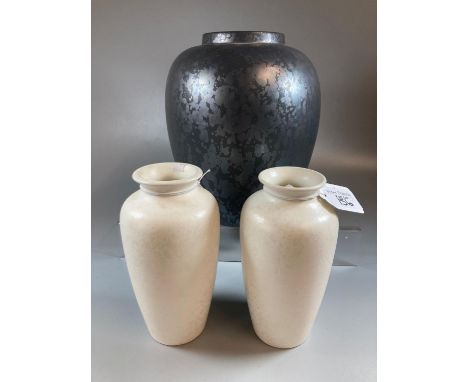 Three baluster shaped speckle glazed Poole pottery vases. (3)(B.P. 21% + VAT) 