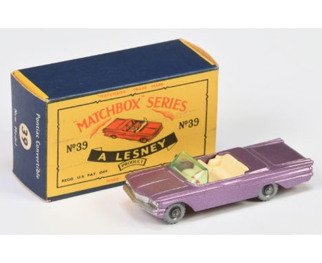 Matchbox Regular Wheels 39b Pontiac Bonneville Convertible - Stannard Code 1 - metallic purple body, pale green windscreen, c