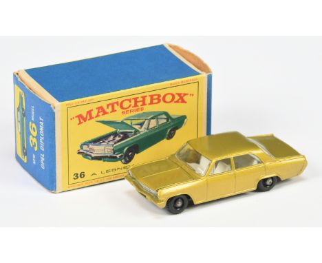 Matchbox Regular Wheels 36c Opel Diplomat - metallic gold body with silver grille, chrome engine, clear windows, white interi
