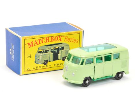 Matchbox Regular Wheels 34b Volkswagen Caravette - pale green body with silver trim, turquoise green windows, dark green inte