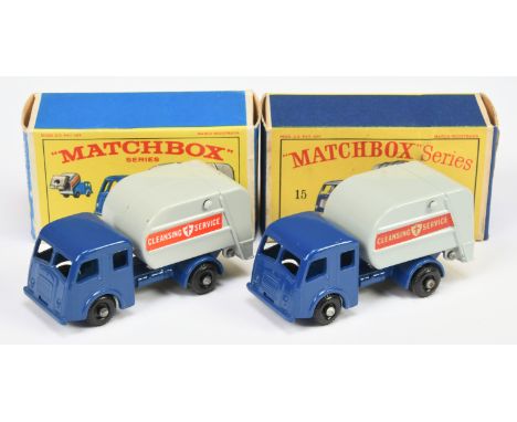 Matchbox Regular Wheels 15c Dennis Refuse Truck pair (1) dark blue cab &amp; chassis without silver trim and with chassis bra