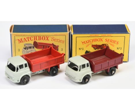 Matchbox Regular Wheels 3b Bedford TK Tipper Truck pair (1) light grey cab &amp; chassis, with silver trim, maroon tipper bod