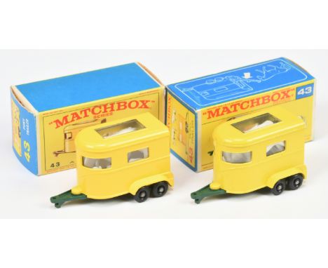 Matchbox Regular Wheels 2 x No.43c Pony Trailer -  both Stannard Code 12 - yellow body with lower cast ridge, type C long cur