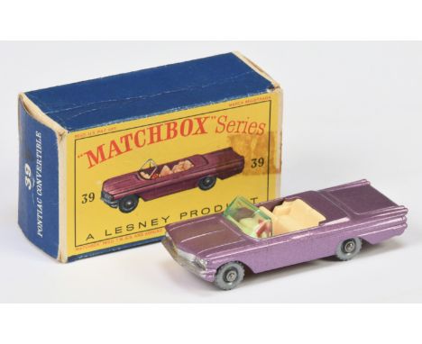 Matchbox Regular Wheels 39b Pontiac Bonneville Convertible - Stannard Code 1 - metallic purple body, pale green windscreen, c