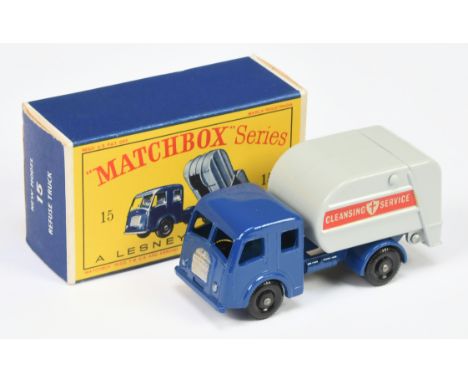 Matchbox Regular Wheels 15c Dennis Refuse Truck - dark blue cab &amp; chassis with silver trim, without chassis brace, type B