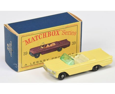 Matchbox Regular Wheels 39b Pontiac Bonneville Convertible - primrose yellow body with full silver trim, turquoise green wind