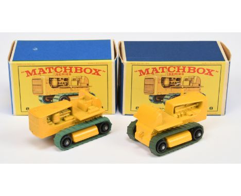 Matchbox Regular Wheels 8d Caterpillar Tractor pair (1) - yellow type A body with tall exhaust stack, type A base without hol