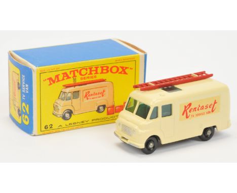 Matchbox Regular Wheels 62b Commer TV Service Van "Rentaset" - cream body with silver trim, green windows, type A 2.5mm high 