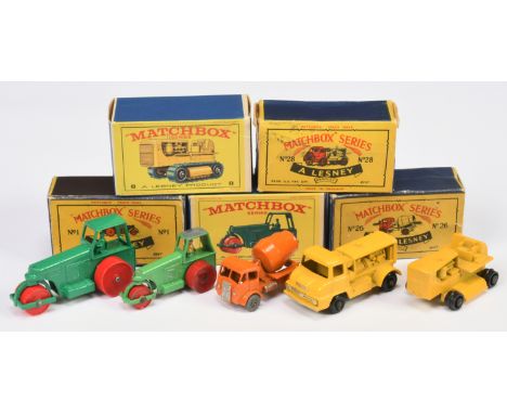 Matchbox Regular Wheels group of Construction vehicles. (1) 1b Aveling Barford Diesel Road Roller (2) 1b Aveling Barford Dies