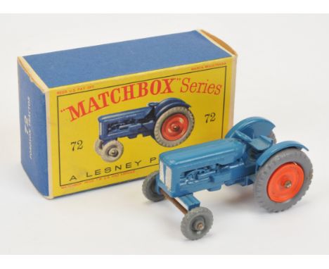 Matchbox Regular Wheels 72a Fordson Major Tractor - blue body with silver grille and raised base platform, 24-tread grey plas