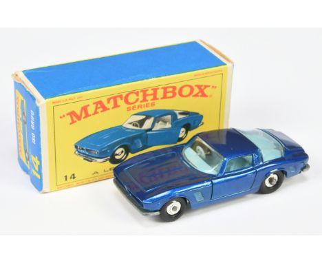 Matchbox Regular Wheels 14d Iso Grifo - dark blue body, light blue interior, bare metal type A base, chrome hubs with black p