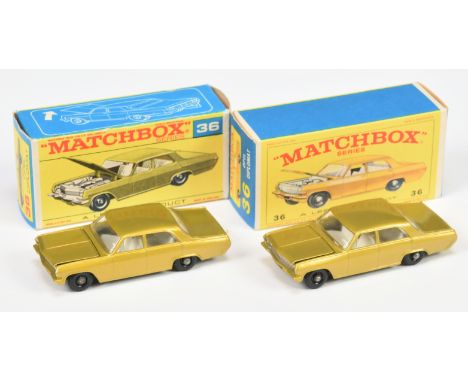 Matchbox Regular Wheels 36c Opel Diplomat pair (1) metallic gold body with silver grille, chrome engine, clear windows, white
