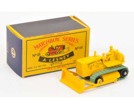 Matchbox Regular Wheels 18c Caterpillar Bulldozer - yellow body, type B base without model number cast, black plastic rollers