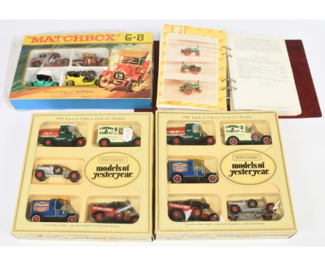 Matchbox, a mixed group of sets to include, Matchbox G-5 set, 2 x 1982 pack of 5 models and Matchbox first collection book. G