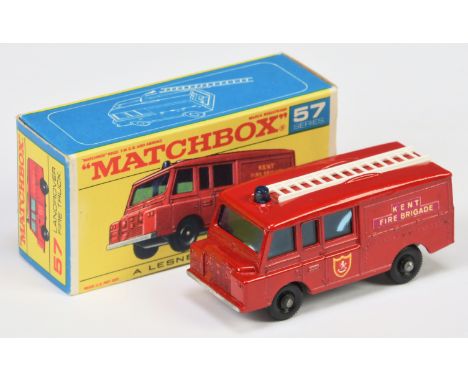 Matchbox Regular Wheels No.57c Land Rover Fire Truck - Stannard Code 12 - red body without decal guide lines, silver trim to 