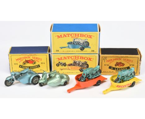 Matchbox Regular Wheels group (1) 4c Triumph Motorcycle &amp; Sidecar - metallic silver-blue body, wire wheels with 36-tread 