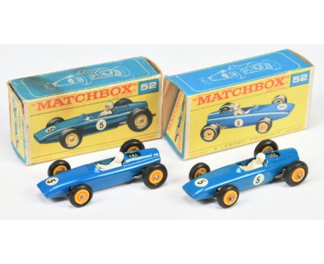 Matchbox Regular Wheels 2 x 52b BRM F1 Racing Car - all are blue body, gloss finish plastic driver (1) - racing number 5 deca