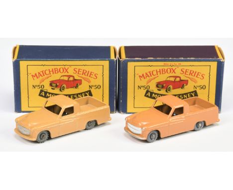 Matchbox Regular Wheels 2x No.50a Commer Pick-up Truck -  (1) light tan body with silver trim, type A rear body with 2mm gap 