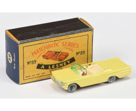 Matchbox Regular Wheels 39b Pontiac Bonneville Convertible - primrose yellow body with silver trim, turquoise green windscree