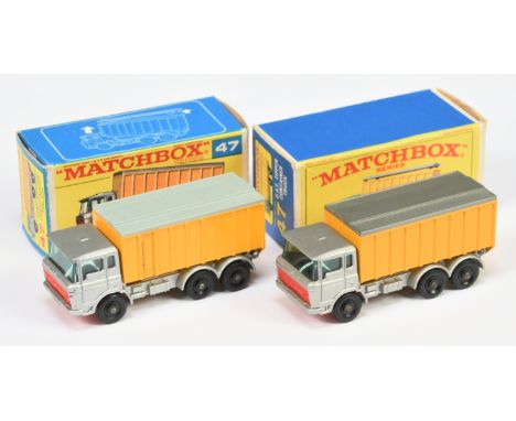 Matchbox Regular Wheels 2 x No.47c DAF Tipper Container Truck (1) metallic silver cab and chassis without rear cast ridge, ye