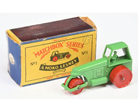 Matchbox Regular Wheels 1c Aveling Barford Diesel Road Roller - light green body, red metal type A rollers - Near Mint, nice 