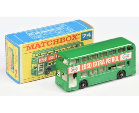 Matchbox Regular Wheels 74b Daimler Fleetline Bus - gloss green body with Esso labels, lighter green matt paint finish base &