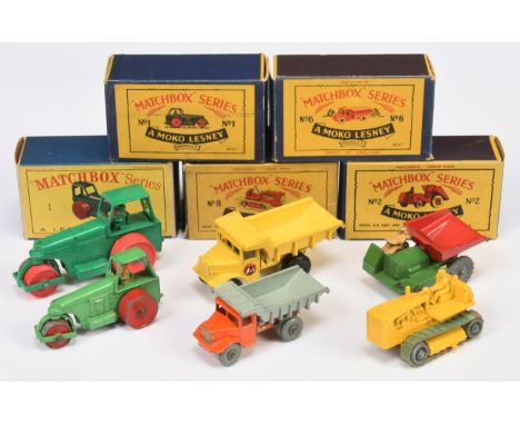 Matchbox Regular Wheels group of Construction vehicles. (1) 1b Aveling Barford Diesel Road Roller (2) 1c Aveling Barford Dies