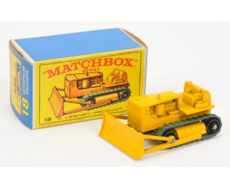 Matchbox Regular Wheels 18d Caterpillar Bulldozer - yellow type D body with small exhaust stack &amp; cast shut engine, type 