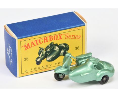 Matchbox Regular Wheels 36b Lambretta TV175 Scooter &amp; Sidecar - lighter metallic silver-green body &amp; type B base, 11 