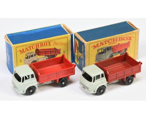 Matchbox Regular Wheels 3b Bedford TK Tipper Truck pair (1) - light grey cab &amp; chassis without silver trim, gloss black b