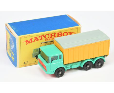 Matchbox Regular Wheels 47c DAF Container Truck - sea green cab & chassis, yellow container body with light grey plastic roof