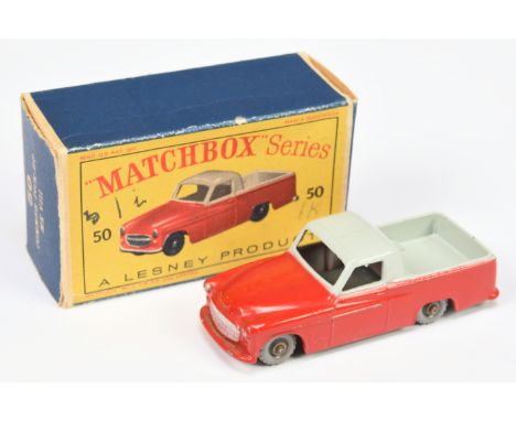 Matchbox Regular Wheels 50a Commer Pick-up Truck - red body with mask sprayed silver grille &amp; headlamps only, light grey 