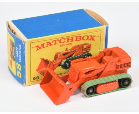 Matchbox Regular Wheels 58b Drott Excavator - orange body & bucket with cast shut hydraulic arms, orange engine & base, black