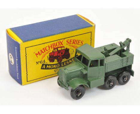 Matchbox Regular Wheels 64a Scammell Military Recovery Tractor - green metal double arm hook, 30-tread black plastic wheels w