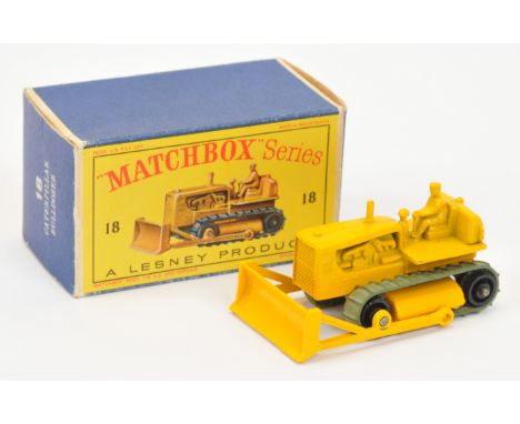 Matchbox Regular Wheels 18c Caterpillar Bulldozer - yellow body, type B base without model number cast, black plastic rollers