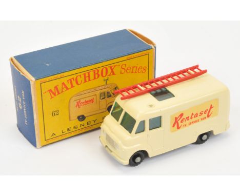 Matchbox Regular Wheels 62b Commer TV Service Van - cream body, turquoise green windows, gloss black clip-fit base, 9.5 x 20-