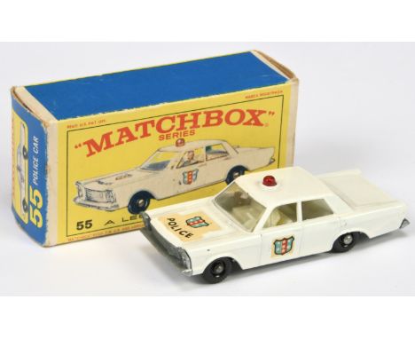 Matchbox Regular Wheels No.55c Ford Galaxie Police Car - white body with hood and door decals, ivory interior, clear windows,