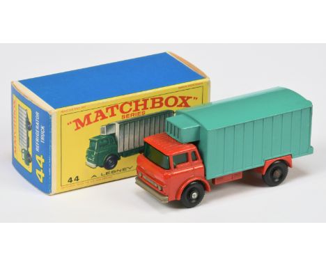 Matchbox Regular Wheels 44c GMC Refrigerator Truck - Stannard Code 5 - red cab & chassis, sea green type C container body wit