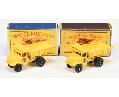 Matchbox Regular Wheels 6b Euclid Quarry Truck pair (1) yellow type B body with slight angled windscreen &amp; fuel tank bloc