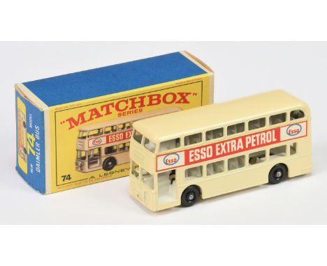 Matchbox Regular Wheels 74b Daimler Fleetline Bus - cream body & base with upper deck window frame braces, Esso decals, white
