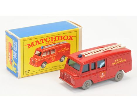 Matchbox Regular Wheels 57c Land Rover Fire Truck - Stannard Code 4 - red body with silver trim to headlamps & front bumper, 