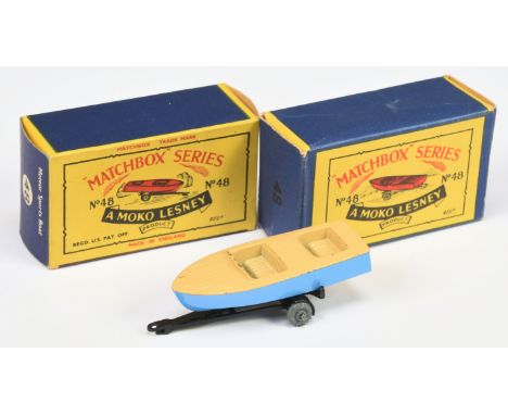Matchbox Regular Wheels No.48a Meteor Sports Boat &amp; Trailer -&nbsp; mid-blue hull - light tan boat, matt black trailer wi