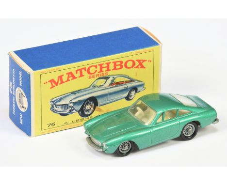 Matchbox Regular Wheels 75b Ferrari Berlinetta - Stannard Code 2 - very light metallic green body with silver trim, clear win