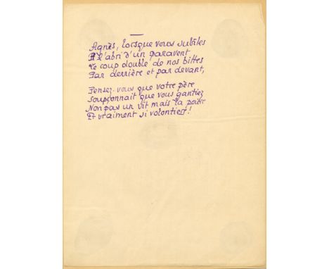 LOUYS PIERRE: (1870-1925) French Poet and Novelist. An excellent autograph manuscript poem by Louys, one page, 4to, being an 