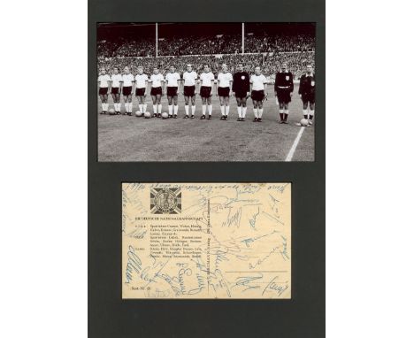 GERMAN FOOTBALL NATIONAL TEAM 1966: Multiple signed postcard photograph bearing to the verso the signatures of twenty six Ger