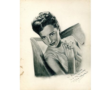 HAVILLAND OLIVIA DE: (1916- ) American Actress. Academy Award winner. An attractive original pencil 11 x 14 drawing portrait 